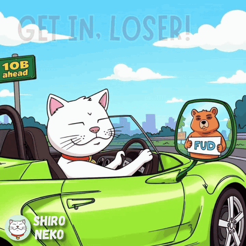 Cartoon Cat Driving Green Sports Car GIF