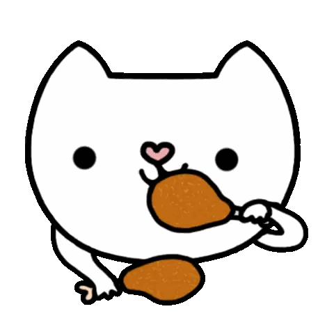 Cartoon Cat Eating Chicken Leg with Heart