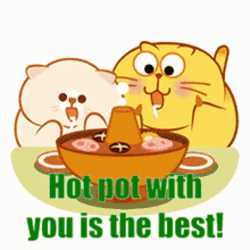 Cartoon Cat Eating Hot Pot With Another Cat