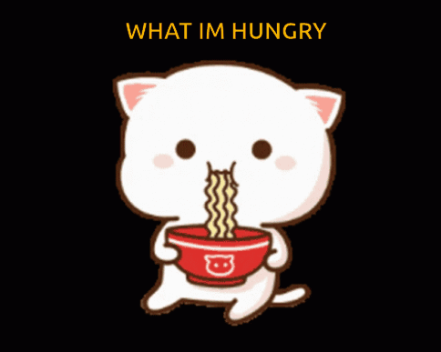 Cartoon Cat Eating Noodles Saying What Im Hungry