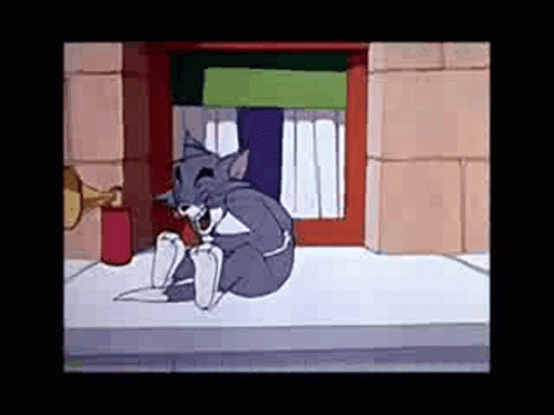 Cartoon Cat Eating on Sidewalk