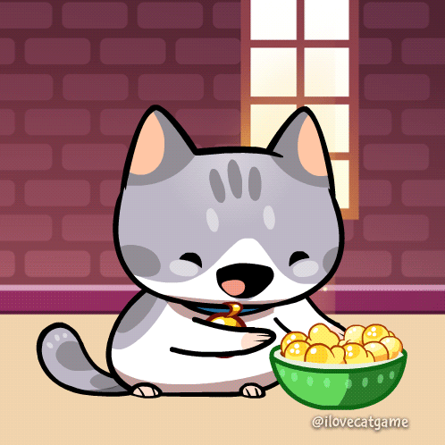 Cartoon Cat Eating Popcorn I Love Catgame