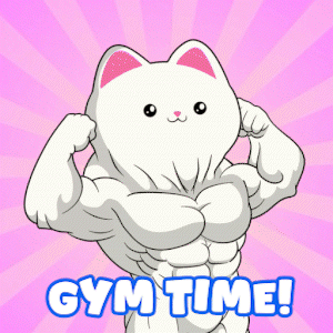 Cartoon Cat Flexing Muscles Gym Time