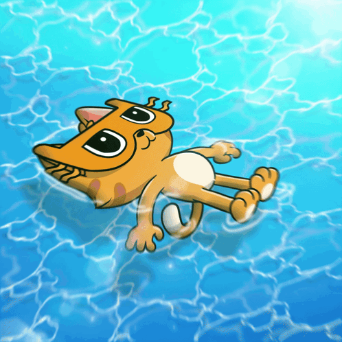 Cartoon Cat Floating On Back In Pool GIF