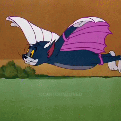 Cartoon Cat Flying In Purple Dress GIF