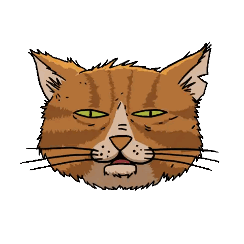 Cartoon Cat Head with Green Eyes