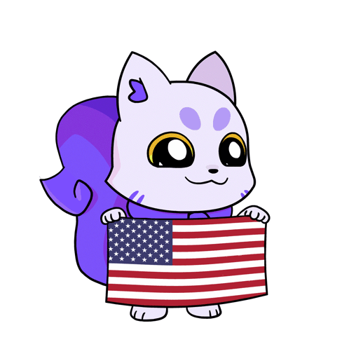 Cartoon Cat Holding American Flag