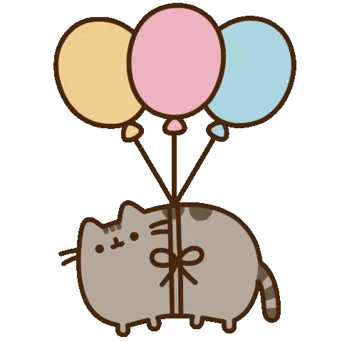 Cartoon Cat Holding Balloons with Bow