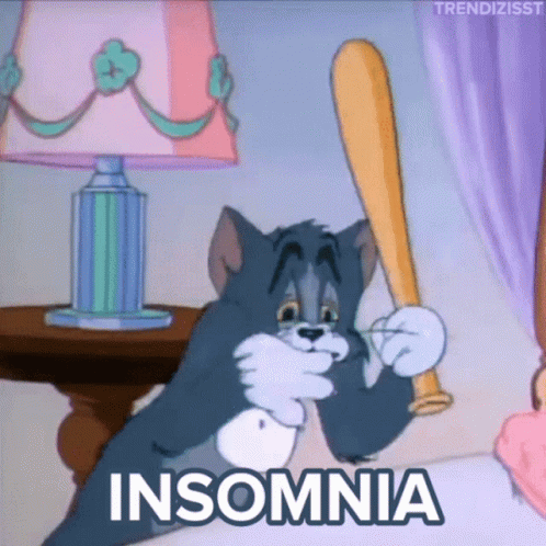 Cartoon Cat Holding Baseball Bat Insomnia