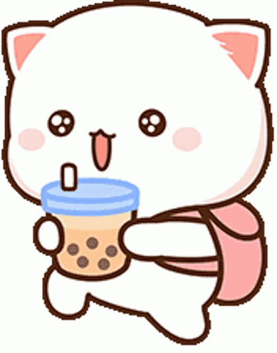 Cartoon Cat Holding Bubble Tea GIF