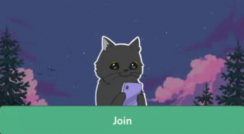 Cartoon Cat Holding Cell Phone Saying Join