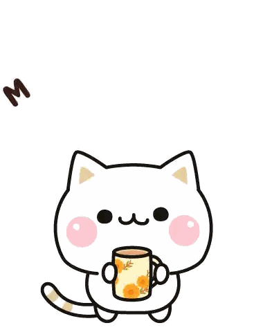 Cartoon Cat Holding Coffee Mutlu Sabahl