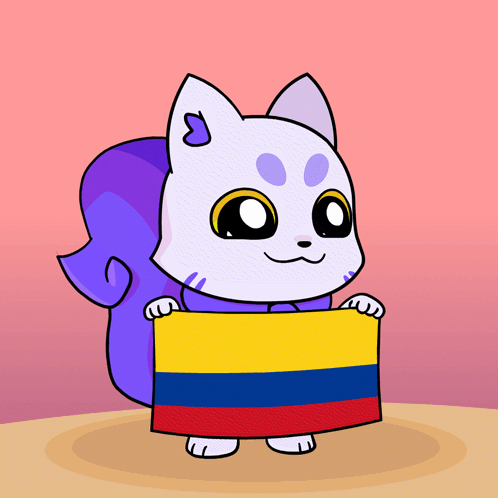 Cartoon Cat Holding Colombia Flag GIF