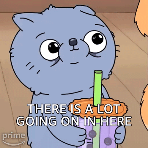 Cartoon Cat Holding Drink Saying There Is A Lot Going On In Here