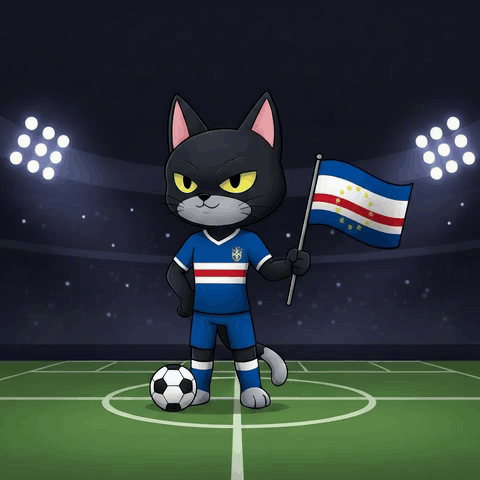 Cartoon Cat Holding Flag And Soccer Ball On Field GIF
