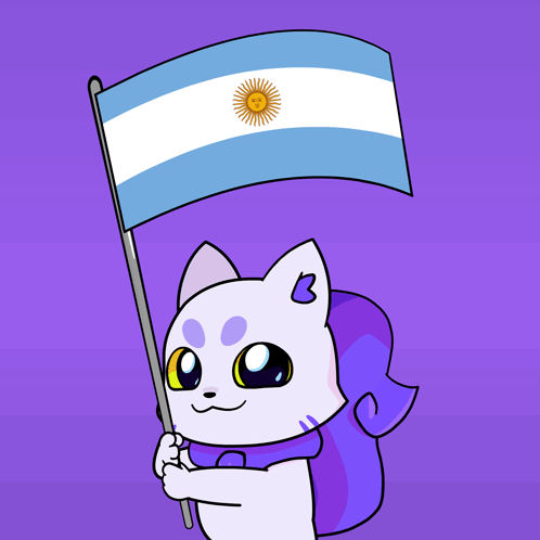 Cartoon Cat Holding Flag