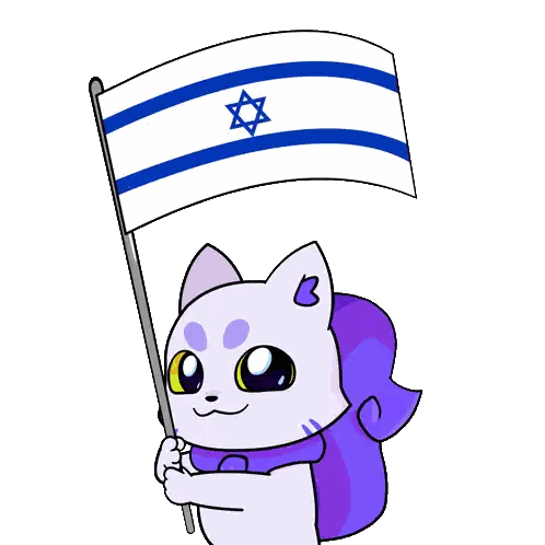 Cartoon Cat Holding Flag with Blue Star
