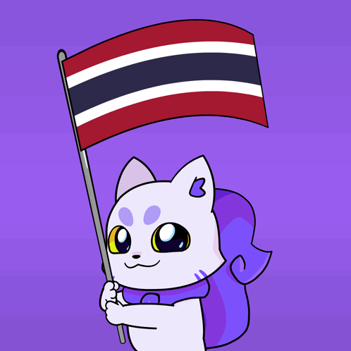 Cartoon Cat Holding Flag With Letter B GIF