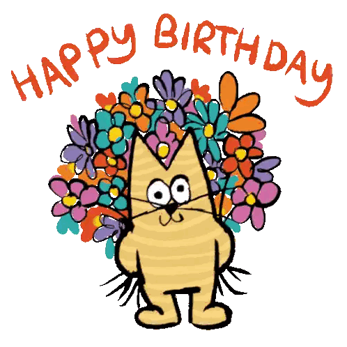 Cartoon Cat Holding Flowers Happy Birthday