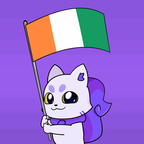 Cartoon Cat Holding Green White and Orange Flag