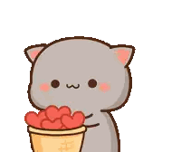 Cartoon Cat Holding Heart Bucket