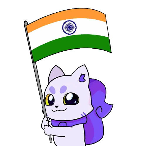 Cartoon Cat Holding India Flag