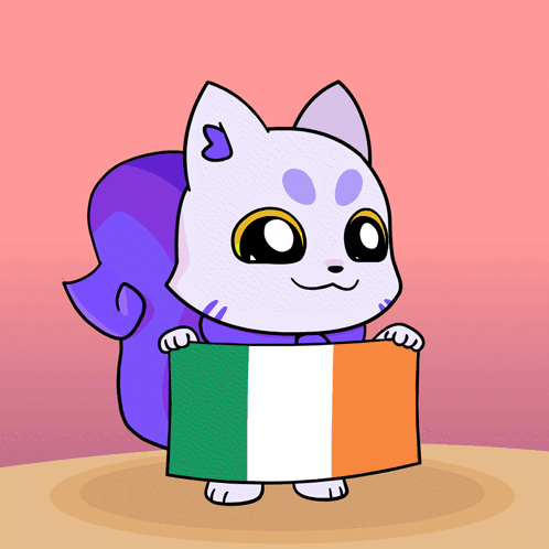 Cartoon Cat Holding Irish Flag