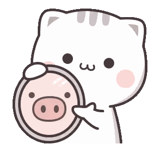 Cartoon Cat Holding Mirror With Pig Face