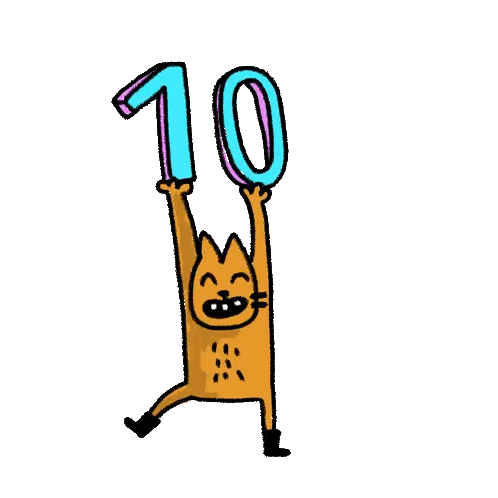 Cartoon Cat Holding Number 10