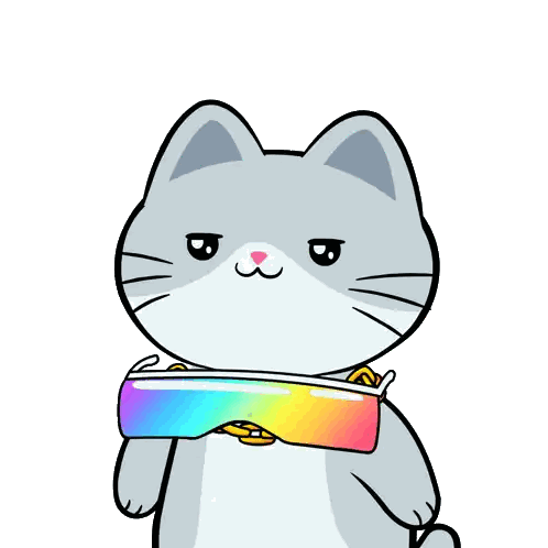 Cartoon Cat Holding Rainbow Object