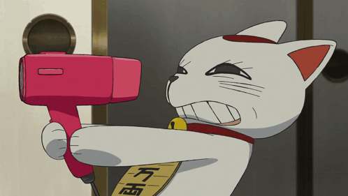 Cartoon Cat Holding Red Hair Dryer GIF