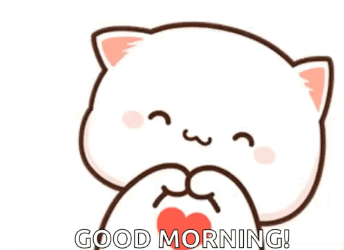 Cartoon Cat Holding Red Heart Saying Good Morning