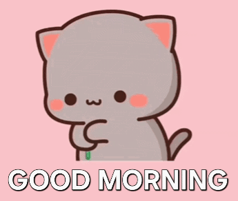 Cartoon Cat Holding Red Rose Good Morning