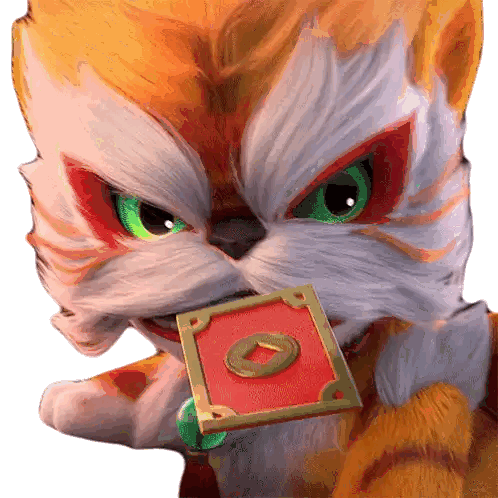 Cartoon Cat Holding Red Square
