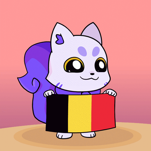 Cartoon Cat Holding Red Yellow Black Stripe Flag