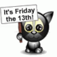 Cartoon Cat Holding Sign Saying It's Friday the 13th