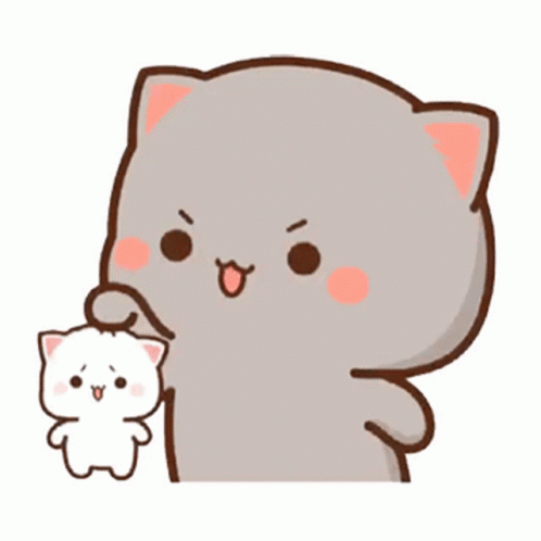 Cartoon Cat Holding Small White Cat