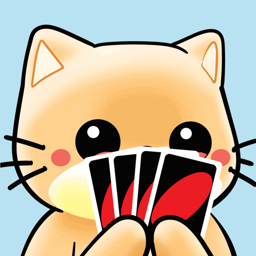 Cartoon Cat Holding Stack of Playing Cards