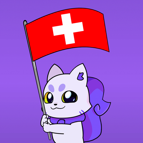 Cartoon Cat Holding Swiss Flag