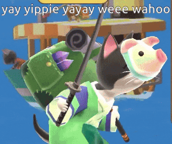 Cartoon Cat Holding Sword Saying Yay Yippie Yayay Weee Wahoo