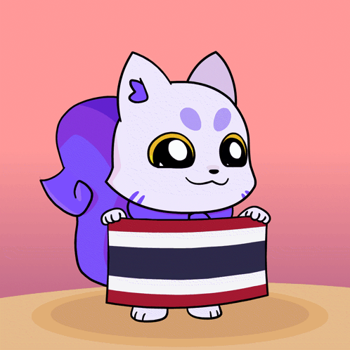Cartoon Cat Holding Thai Flag