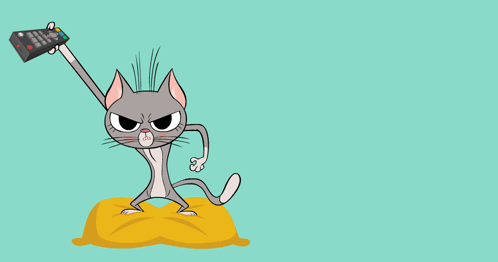 Cartoon Cat Holding TV Remote