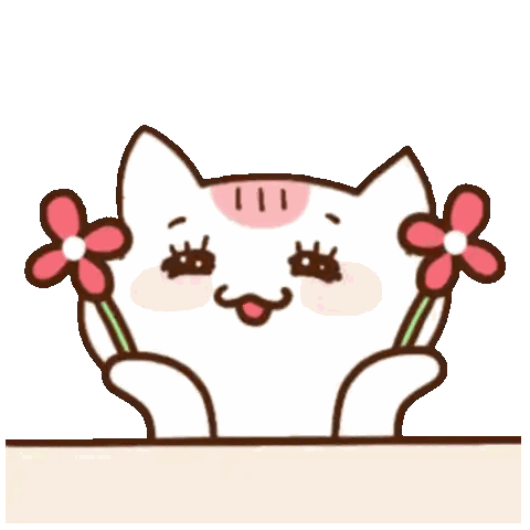 Cartoon Cat Holding Two Pink Flowers