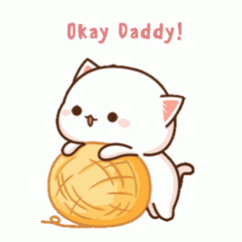 Cartoon Cat Holding Yarn Saying Okay Daddy