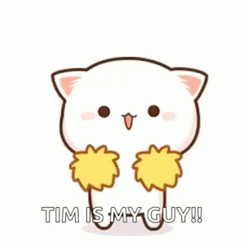 Cartoon Cat Holding Yellow Pom Poms Tim Is My Guy