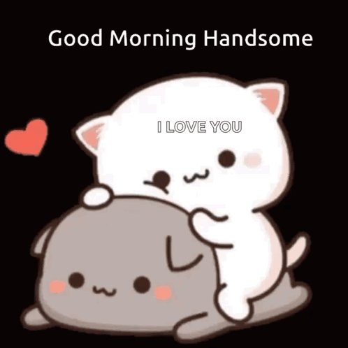 Cartoon Cat Hugging Another With Good Morning I Love You GIF