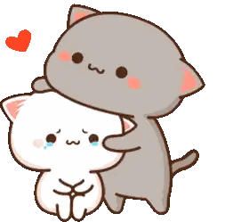 Cartoon Cat Hugging Another with Heart