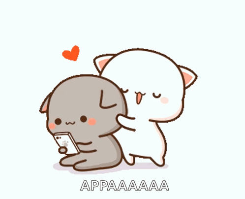 Cartoon Cat Hugging Another with Phone