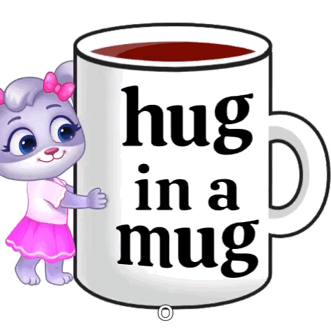 Cartoon Cat Hugging Mug Saying Hug in a Mug