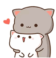 Cartoon Cat Hugging White Cat with Heart